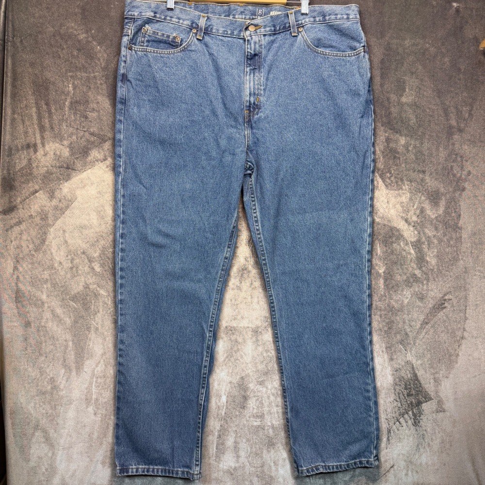 George Jeans Mens 44x32 Blue Cotton Regular Fit Mid Rise Medium Wash Denim